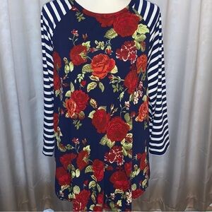 LuLaRoe Long Sleeve Top - Navy, Red, White Floral